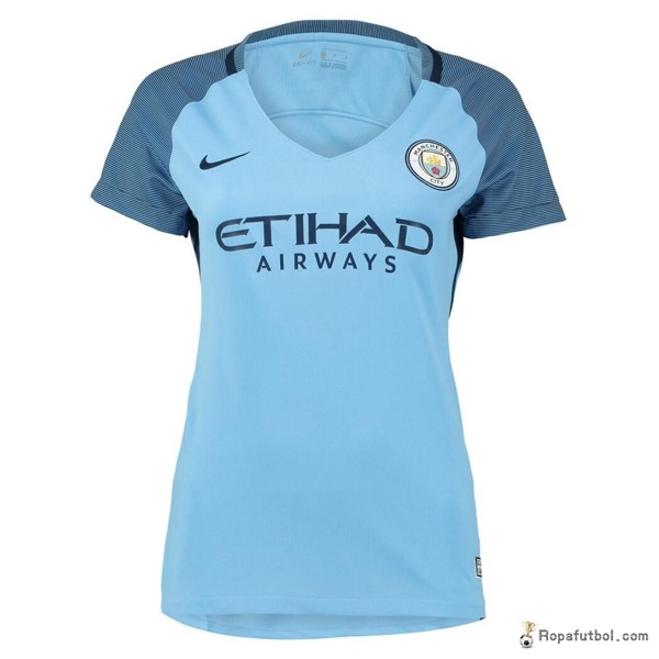 Camiseta Manchester City Replica Primera Ropa Mujer 2016/17 Azul